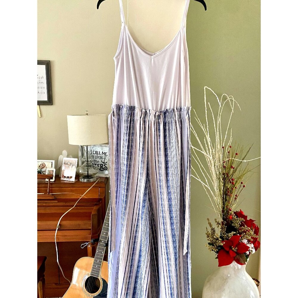 White / Blue Stripe Jumpsuit